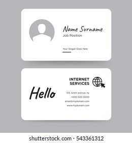 Template of personal card with black world globe for travel agent vector and hello word on gray background