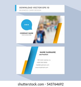 Template of personal card for communication service company's employee with blue comment vector on light blue background, design elements of orange shape