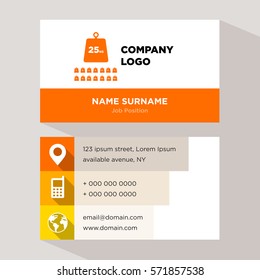 Template of personal card for fitness, sport club services company with orange weight vector with elements of yellow phone contacts, location, web icons