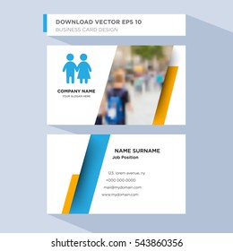 Template of personal card for health care service company's employee with blue couple and family vector on light blue background, design elements of orange shape
