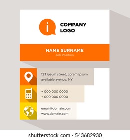 Template of personal card for information center with orange information vector on gray background, elements of yellow phone and earth icons for contacts