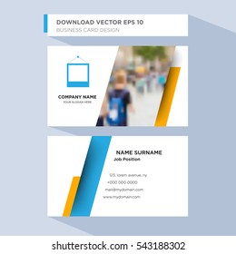 Template of personal card for technology service company's employee with blue tablet vector on light blue background, design elements of orange shape