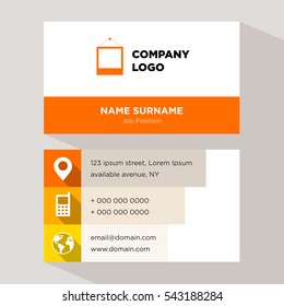 Template of personal card for technology services company with orange tablet vector on gray background, elements of yellow phone and earth icons for contacts