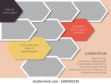 Template for photo collage or infographic in modern style. Frames for clipping masks are in the vector file. Template for a photo album with geometric frames