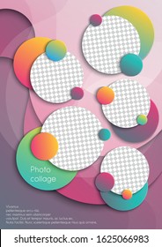 Template For Photo Collage Or Infographic In Modern Style. Frames For Clipping Masks Are In The Vector File. Template For A Photo Album With Circle Shapes Frames And Gradient