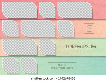 Template For Photo Collage Or Infographic In Modern Style. Frames For Clipping Masks Are In The Vector File. Template For A Photo Album With Leaves Shapes Frames And Gradient