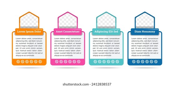 Template for photo collage or infographic in modern style. Frames for clipping masks are in the vector file. Template for a photo album. colorful discription coloumn for web or print template.