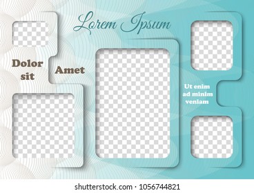 Template for photo collage in modern style. Family photo album. Frames for clipping masks is in the vector file