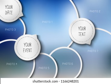 Template for photo collage in modern style. Frames for clipping masks is in the vector file. Template for a photo album with circle shapes frames

