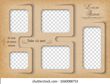 Template For Photo Collage In Vintage Style. Family Photo Album. Frames For Clipping Masks Is In The Vector File