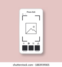 Template of photo editor. Smartphone interface mockup with mobile app for edit photo. Vector