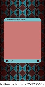 Modelo de uma colagem de moldura de foto com um fundo de padrão geométrico abstrato. efeito Vinheta. Menta verde e rosa mudo. Postagem em mídias sociais. Padrão têxtil, motivos culturais. Ideias criativas e únicas