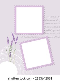 Template Photobook Planner lavender note-taking planner, collage, for notes, ideas, plans, to-do list, reminders. Vector illustration