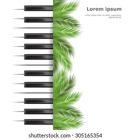Template with piano keyboard with palms on white background. Vector illustration.