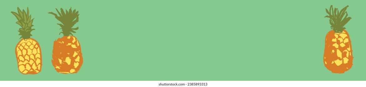 Template pineapple banner with empty space for text. Pineapple illustration in vector. Hand drawn exotic fruit for vegan banner background, juice or jam label design. Healthy food idea.