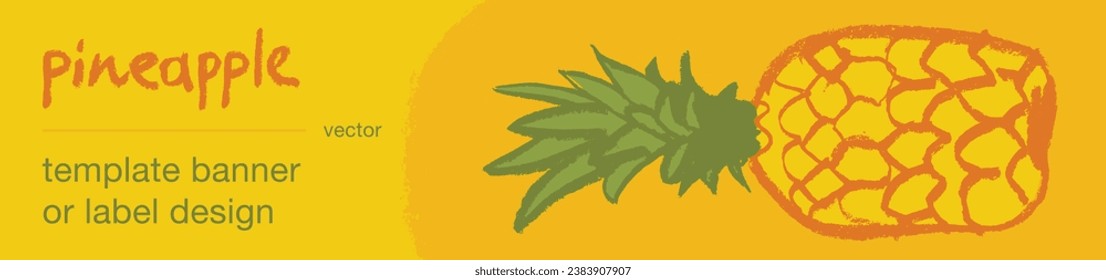 Template pineapple banner, pineapples illustration, hand drawn vector exotic fruit for vegan banner, juice or jam label design. Natural ananas background for healthy food packaging.