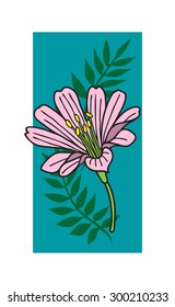 Template with pink flower on blue background. Vector illustration for greeting cards, invitations, and other printing projects.