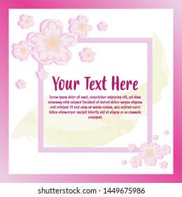 Template with pink flowers frame. Wedding Invitation, Greeting with Floral. Vector Illustration