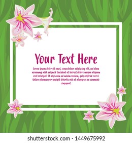 Template with pink flowers frame. Wedding Invitation, Greeting with Floral. Vector Illustration