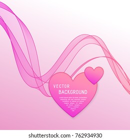Template with Pink Wave Line and Hearts for your Text, Information, Publishing. Delicate Blank for Romantic Message.