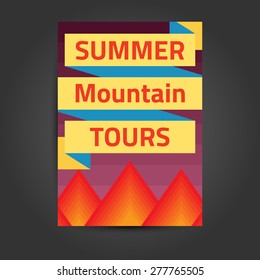 Template placard with mountains. Retro colors.