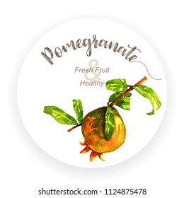 Template with pomegranate fruit and grunge texture watercolor painting, vector illustration and design. 