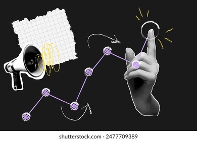 Plantilla para el crecimiento del negocio de collage pop, infografía de semitonos.  Ilustración vectorial. 