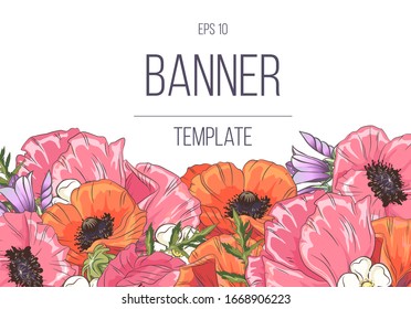 Template with poppy on white background. Vector delicate invitation with poppy for wedding, marriage, bridal, birthday, Valentine's day. mothers day