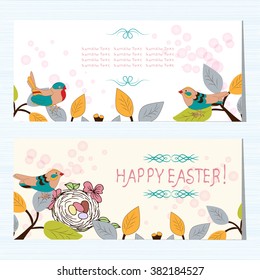 Template. Post card. Set. Easter. The nest, birds.