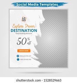 Template post for social media ad, design for travel promotion, template with abstract shapes