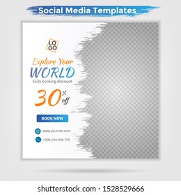 Template post for social media ad, design for travel promotion, template with abstract shapes