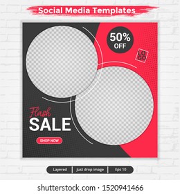 template post for social media ads, template flash sale with red and black color, file with layered and eps 10