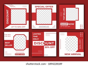 Template post for social media ads, web banner sale for social media promotion. Set editable of Social media feed frame design with light red color. Vector illustration with photo college