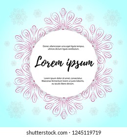 template of postcard, banner, poster, invitation with Purple snowflake on blue background. Vector design