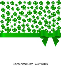 Template for postcard with bow, clover leaves. St.Patrick 's Day.
