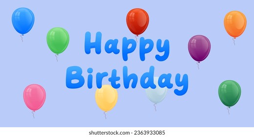 la plantilla de una postal para el cumpleaños de un niño. texto, globos de color sobre fondo azul. vector