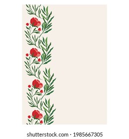 Plantilla para una postal, felicitaciones, carta de invitación con peonías. Postal con flores. Flores rojas. Imagen vectorial.