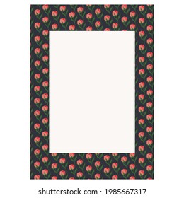 Vorlage für eine Postkarte, Gratulation, Einladungskarte mit den Nachkommen. Postkarte mit Blumen. Rote Blumen. Vektorbild.