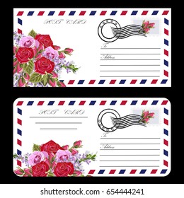 Template postcard with flowers design. For wedding invitation, birthdays, Valentine's Day and other festive projects. Vector illustration.