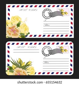 Template postcard with flowers design. For wedding invitation, birthdays, Valentine's Day and other festive projects. Vector illustration.