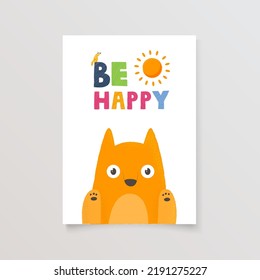 template postcard with fox and lettering for print, design, poster
