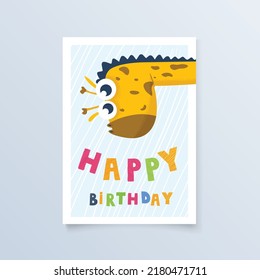 template postcard with giraffe. greeting card birthday holiday for print, design, poster,