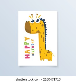 template postcard with giraffe. greeting card birthday holiday for print, design, poster,