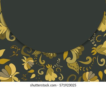 Template for postcard, invitation, card with hand drawn flowers and leaves