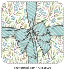 Template for postcard or invitation. Gift wrap with bow.  Freehand drawing. Can be used for scrapbook, print and etc.