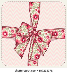 Template for postcard or invitation. Gift in wrapping paper and with a bow