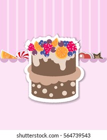 Template for postcard, invitation, wedding, party card with  cakes, muffins cupcakes and fruits