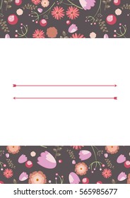 Template for postcard, invitation, wedding, party card with flower background  and arrows