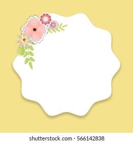 Template for postcard, invitation, wedding, party card with white frame and floral composition
