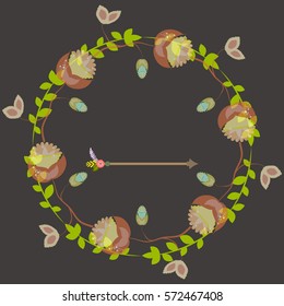 Template for postcard, invitation, wedding,valentines day, party card with beautiful flower wreath and arrows